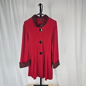 Yushi Red Long Sleeve Blouse Jacket XL Artistic Statement Collar USA Made